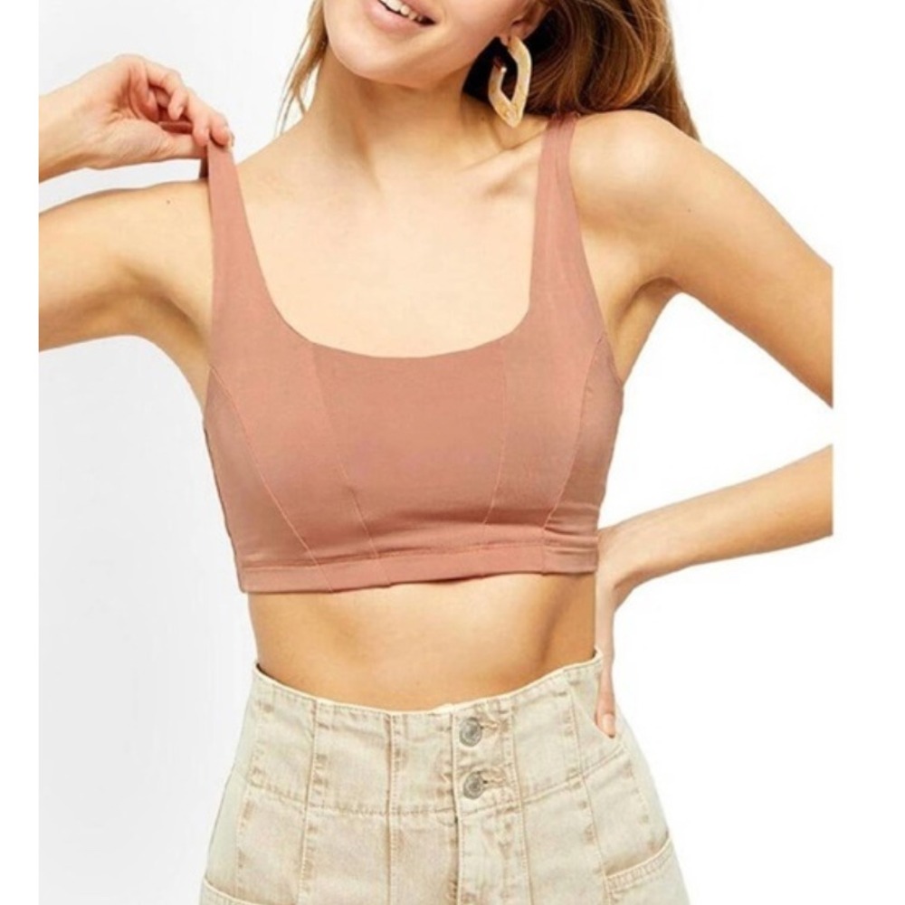 Free People Intimately Be Cool Bralette Brami Pink Clay Square Neck Crop Top M